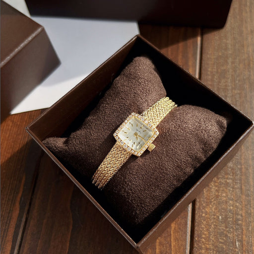 Women's small gold square mesh belt watch - MRSLM