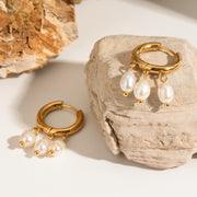gold plated hoop earrings with freshwater pearls, view 3 - MRSLM