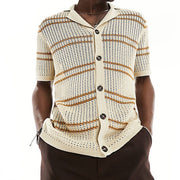 men's knitted lapel short sleeve hollow cardigan, view 2 - MRSLM