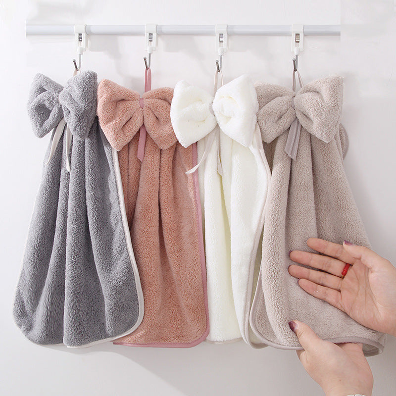 bowknot coral velvet hand towel, view 13 - MRSLM