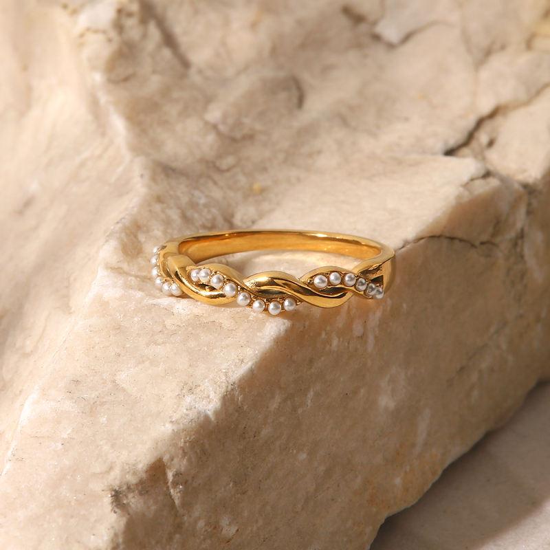 twisted pearl gold plated stacking ring - MRSLM
