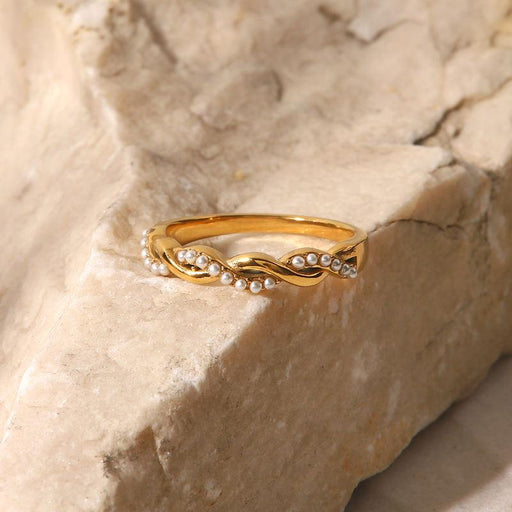 twisted pearl gold plated stacking ring - MRSLM