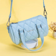 blue leather cylinder shoulder bag, view 6 - MRSLM