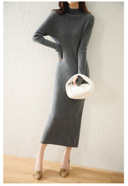 Women's slim-fit long knitted wool dress, view 7 - MRSLM