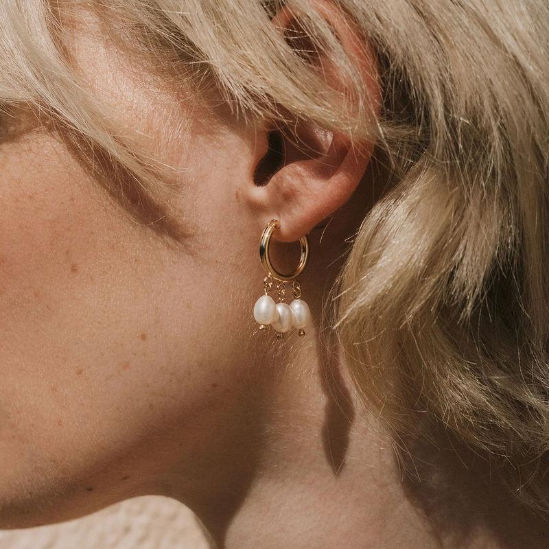 gold plated hoop earrings with freshwater pearls - MRSLM