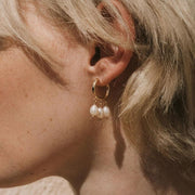 gold plated hoop earrings with freshwater pearls, view 5 - MRSLM