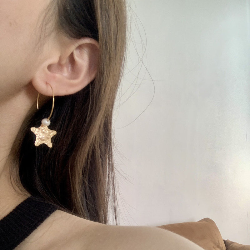 five-pointed star pearl earrings, view 3 - MRSLM