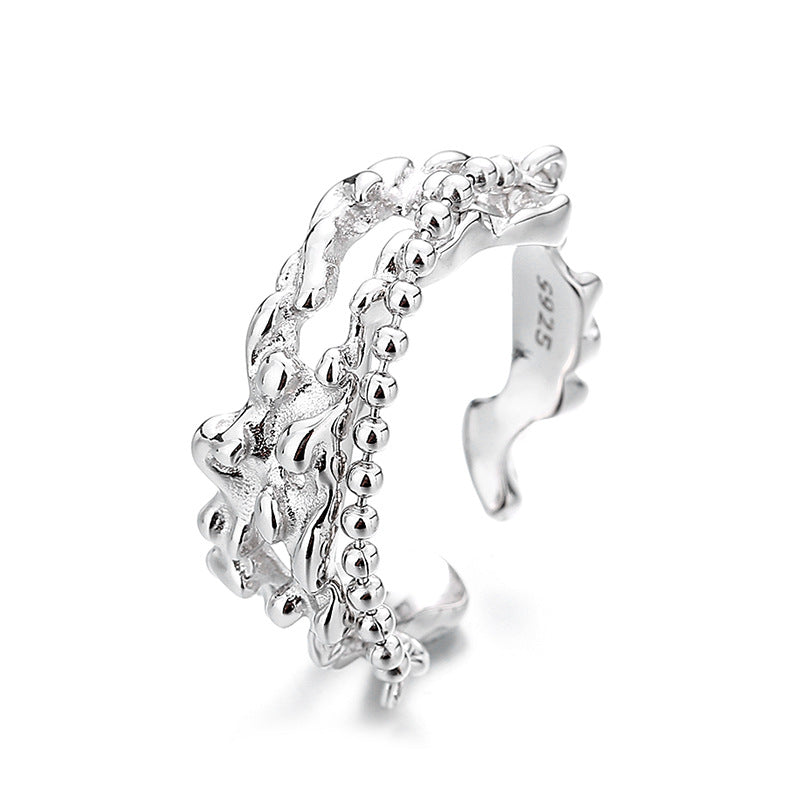 s925 silver beads chain geometric ring, view 8 - MRSLM