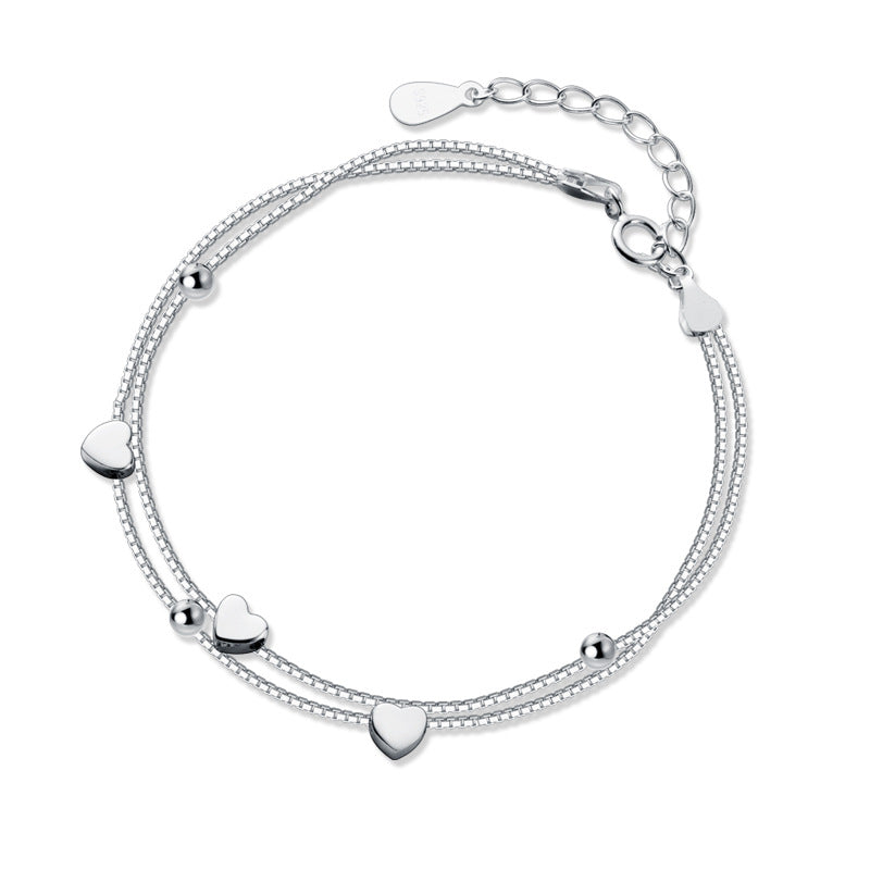 double layer small heart silver bracelet, view 2 - MRSLM