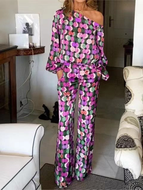 women's printed loose two-piece pocket suit, view 2 - MRSLM