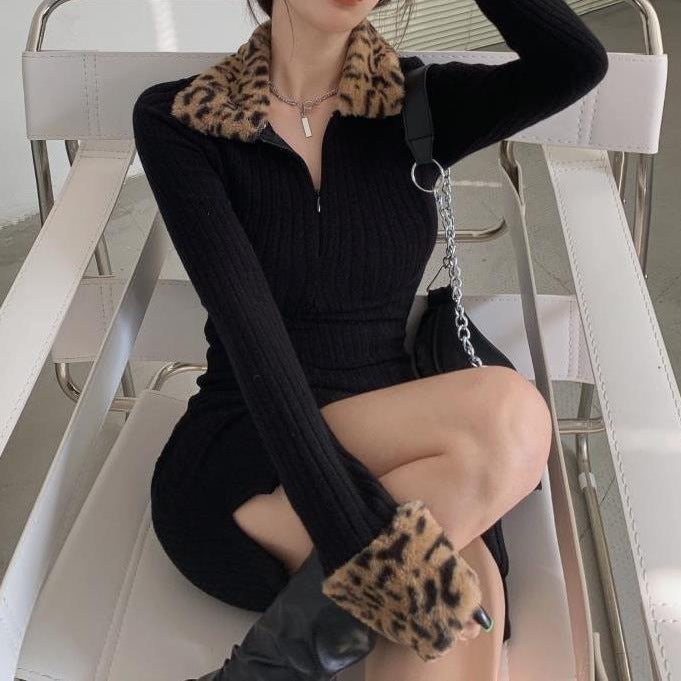 leopard print padded mini dress, view 5 - MRSLM