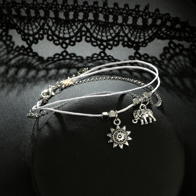 bohemian star elephant double layer anklet, view 5 - MRSLM