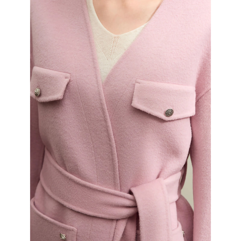 v-neck coat with belt, view 4 - MRSLM