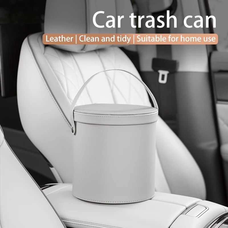 Deluxe Leather Car Trash Can with Rolling Cover