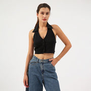 Cropped halter top, cotton-polyester blend - MRSLM