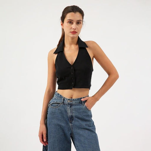 Cropped halter top, cotton-polyester blend - MRSLM