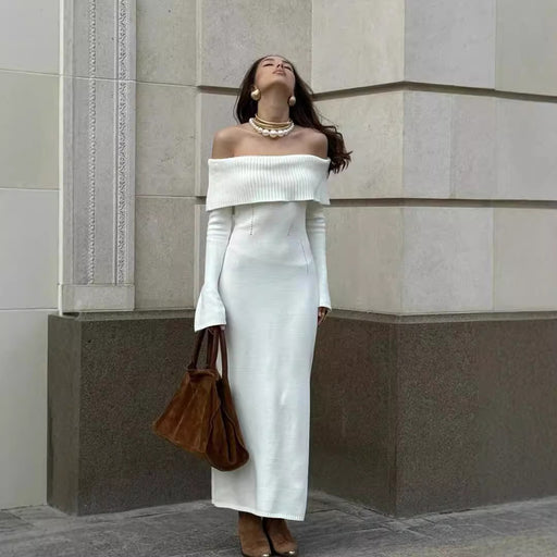 lapel off-the-shoulder knitted dress - MRSLM