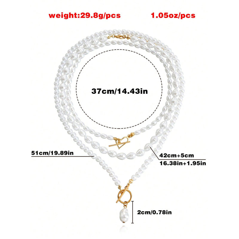 imitation pearl heart pendant necklace, view 10 - MRSLM