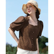 french vintage square neck blouse, view 4 - MRSLM