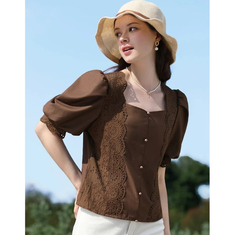 french vintage square neck blouse, view 4 - MRSLM