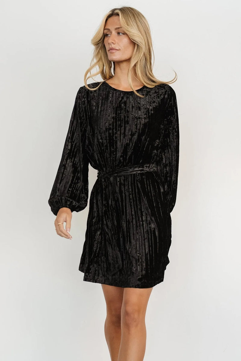elegant velvet long-sleeved dress, view 8 - MRSLM