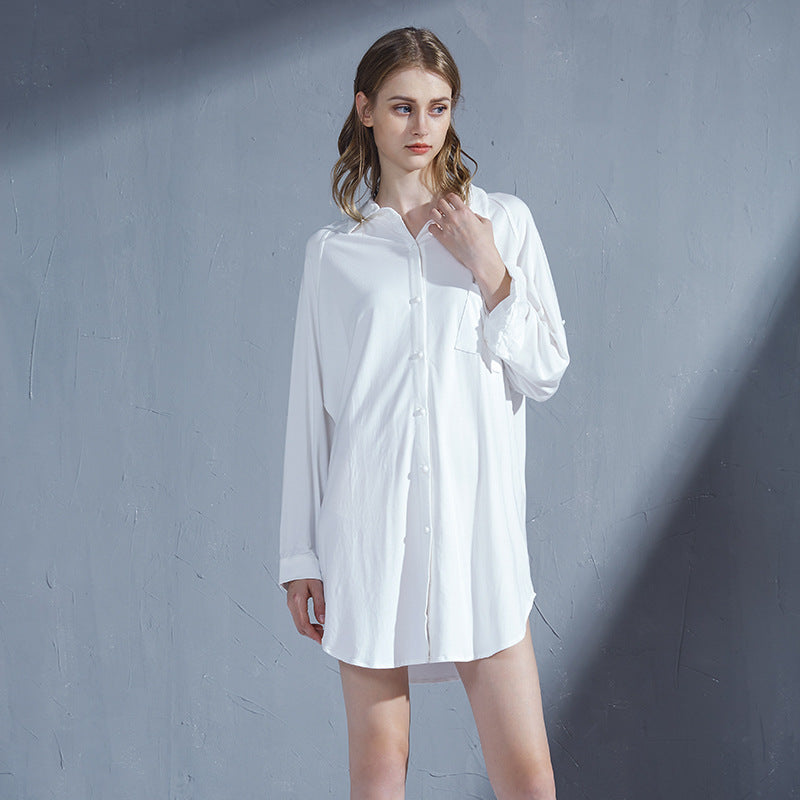 women's loose rayon cardigan nightdress, view 6 - MRSLM
