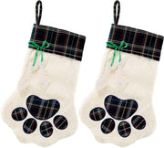 Buffalo plaid pet Christmas stocking with paw print, view 12 - MRSLM
