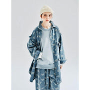 Floral jacquard denim long shirt coat, view 4 - MRSLM