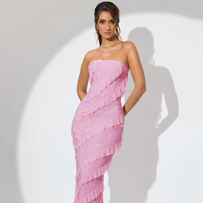 pink tassel tube top dress, view 2 - MRSLM