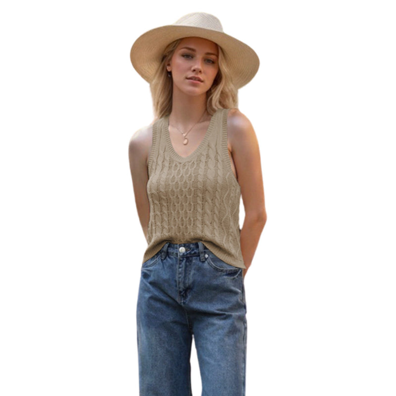 Women's V-neck knitted tank vest, view 5 - MRSLM