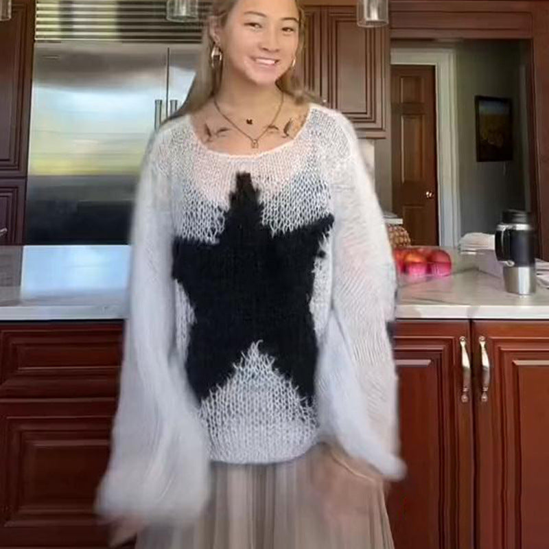 round neck star knit pullover sweater - MRSLM