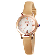 small round leather strap ladies quartz watch, view 2 - MRSLM