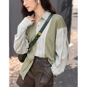 Women's striped knit collar top, view 8 - MRSLM