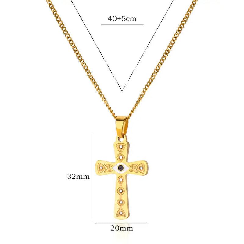 stainless steel cross pendant necklace, view 3 - MRSLM