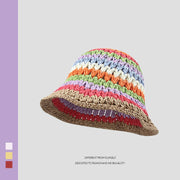 rainbow straw bucket hat, view 3 - MRSLM