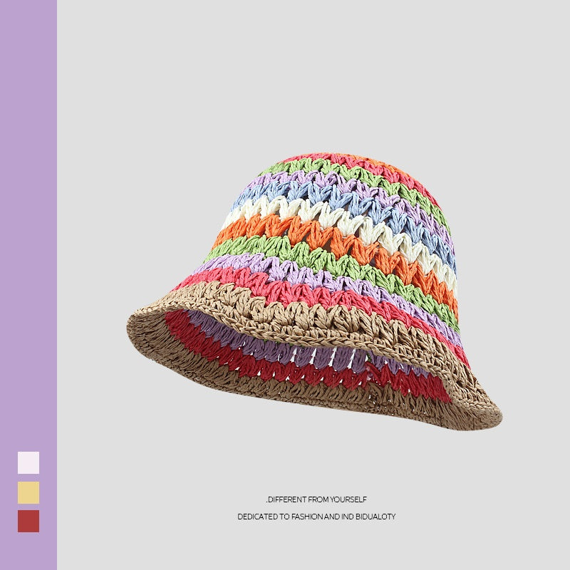 rainbow straw bucket hat, view 3 - MRSLM