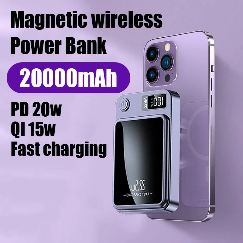 Ultra-Fast 20W PD Magnetic Wireless Power Bank - 20000mAh High-Capacity Charger for Qi Devices