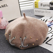 cross chain wool beret, view 4 - MRSLM