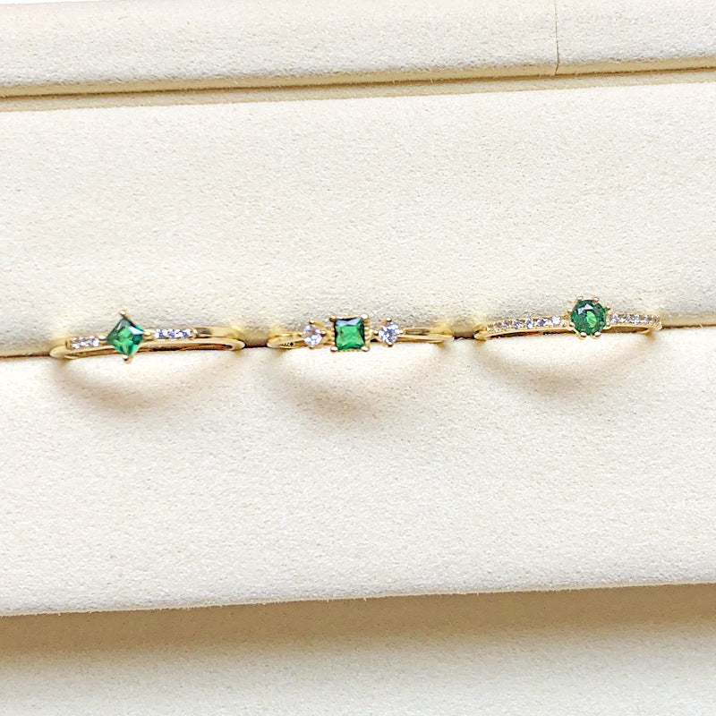 S925 silver adjustable green stone ring - MRSLM