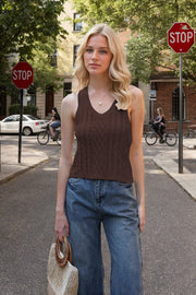 Women's V-neck knitted tank vest, view 10 - MRSLM