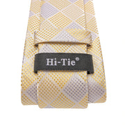 champagne plaid silk tie set for men, view 6 - MRSLM