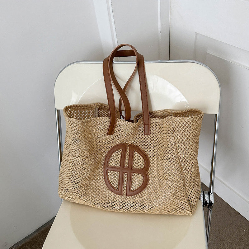 handmade straw knitting tote bag, view 5 - MRSLM
