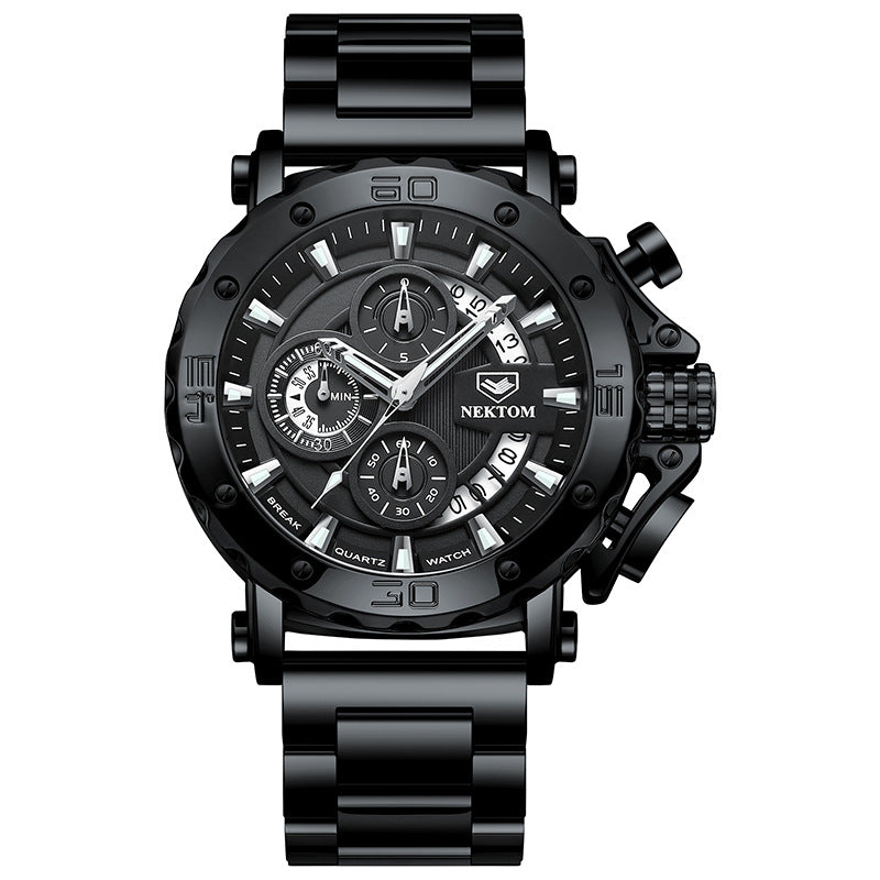 men's heavy steel band luminous quartz watch, view 3 - MRSLM