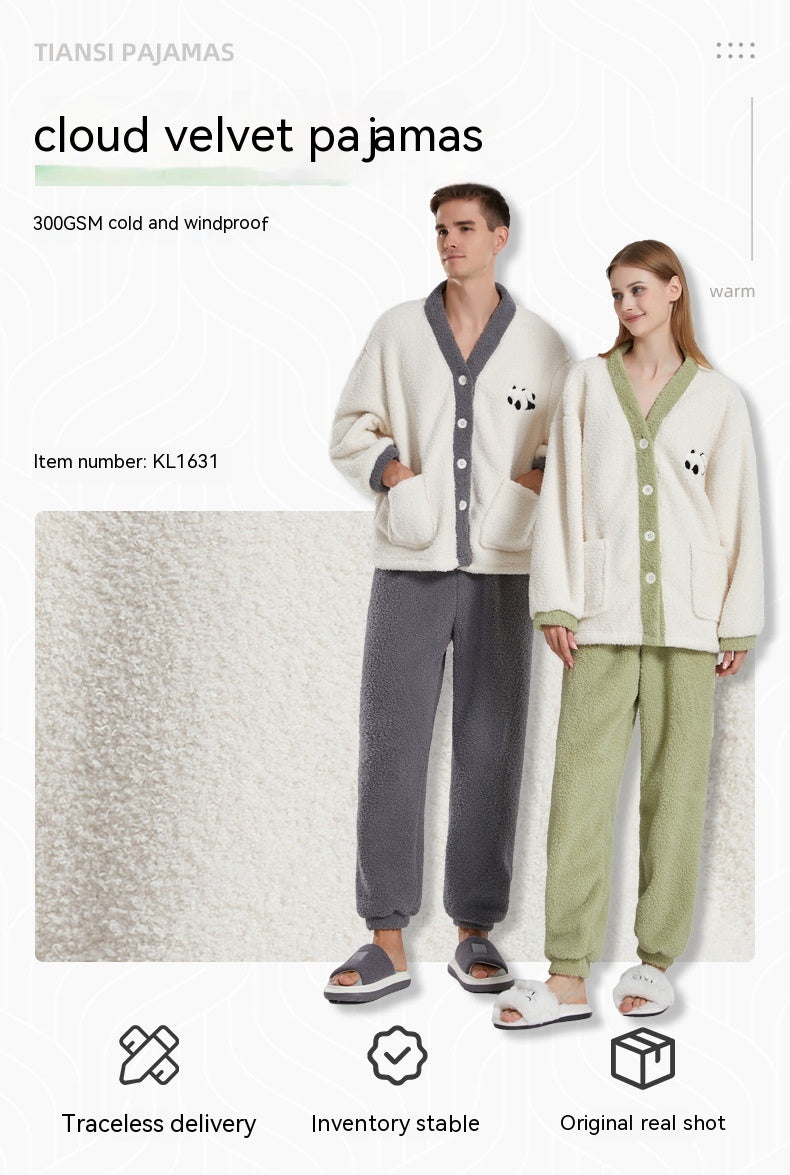 Women's plush panda print pajama set, view 6 - MRSLM
