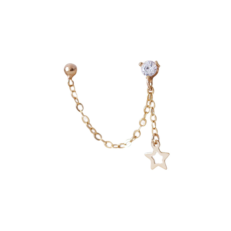 gold-plated silver star pearl chain stud earring, view 5 - MRSLM