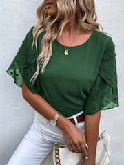women's lace stitching petal sleeve summer top, view 4 - MRSLM