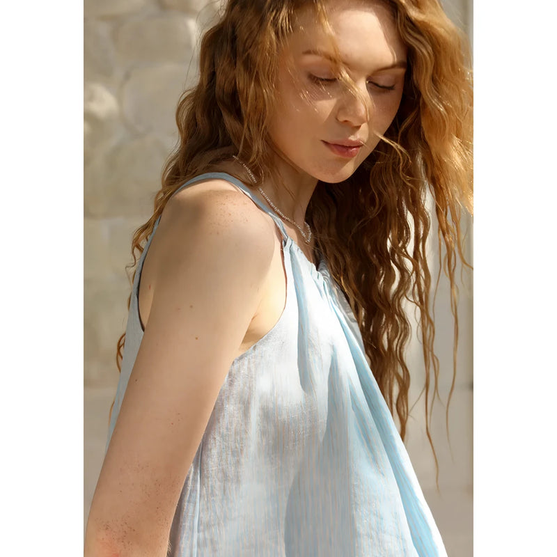 blue striped linen halter crop top, view 5 - MRSLM