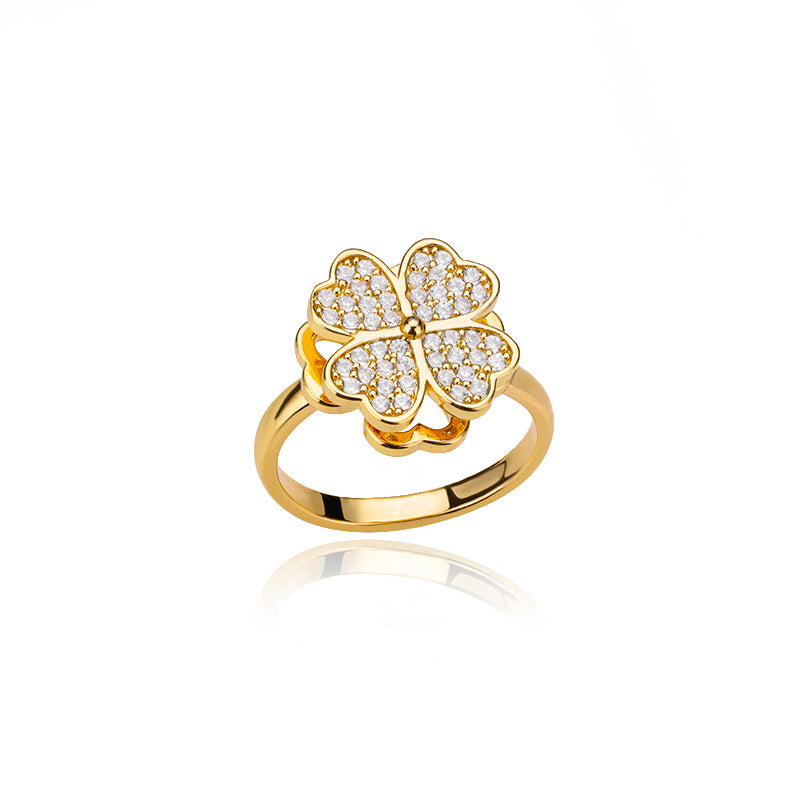 heart and clover adjustable women's ring, view 3 - MRSLM