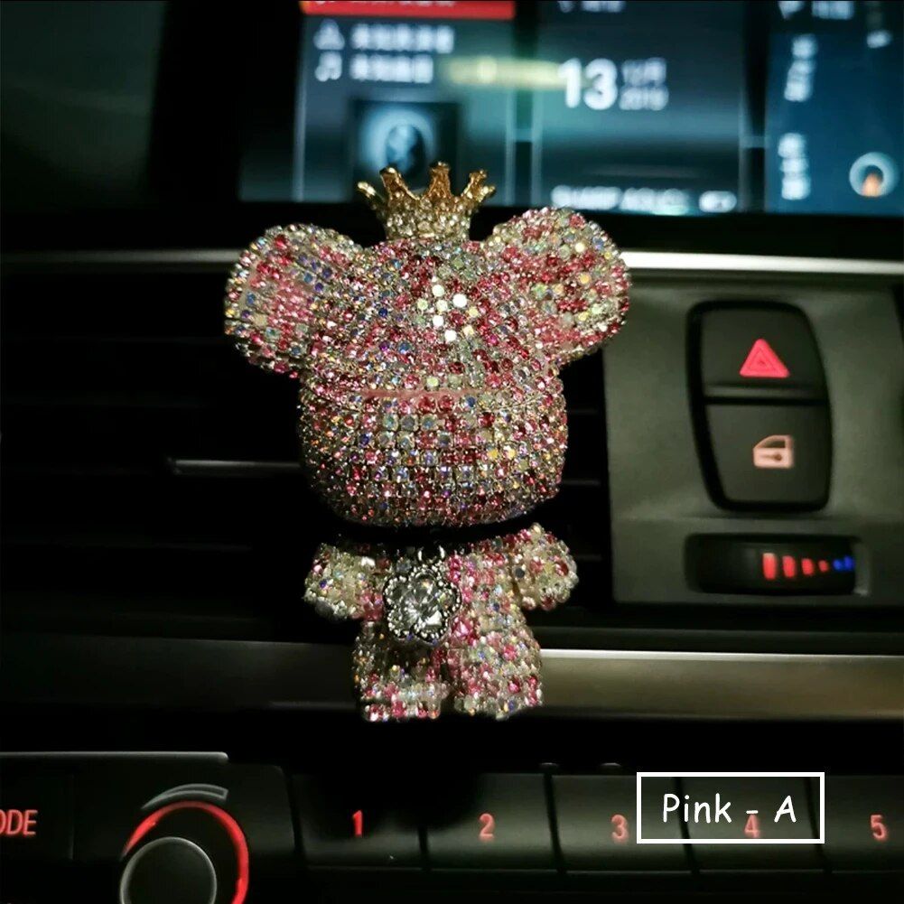 Cute Bear Car Air Vent Perfume Clip with Dazzling Rhinestone