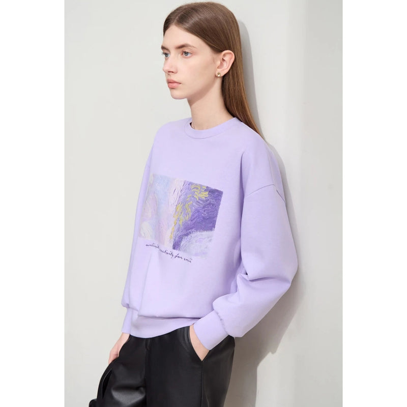 minimalist abstract print embroidered pullover sweatshirt, view 2 - MRSLM
